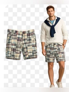 American Eagle Shorts Mens 33 (34) Plaid Patchwork Madras Long  Vintage Preppy